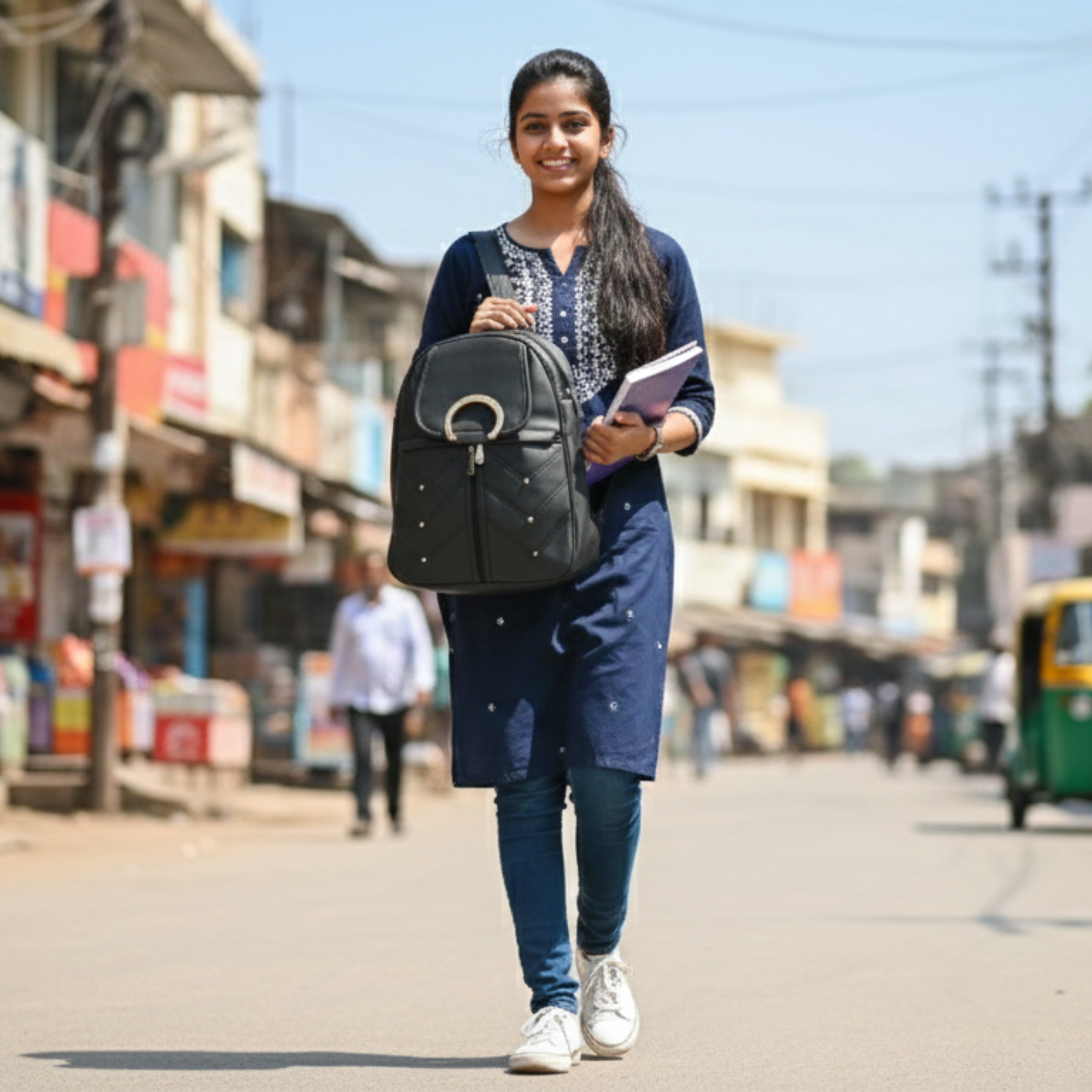 Fashion School & Travel Bag with Gold Decorative Ring and Elegant Everyday Design