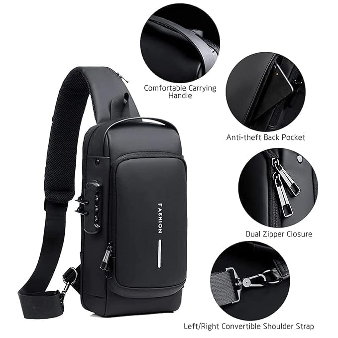 Anti-Theft USB Sling Bag for Men | Waterproof Travel Crossbody Chest Bag
