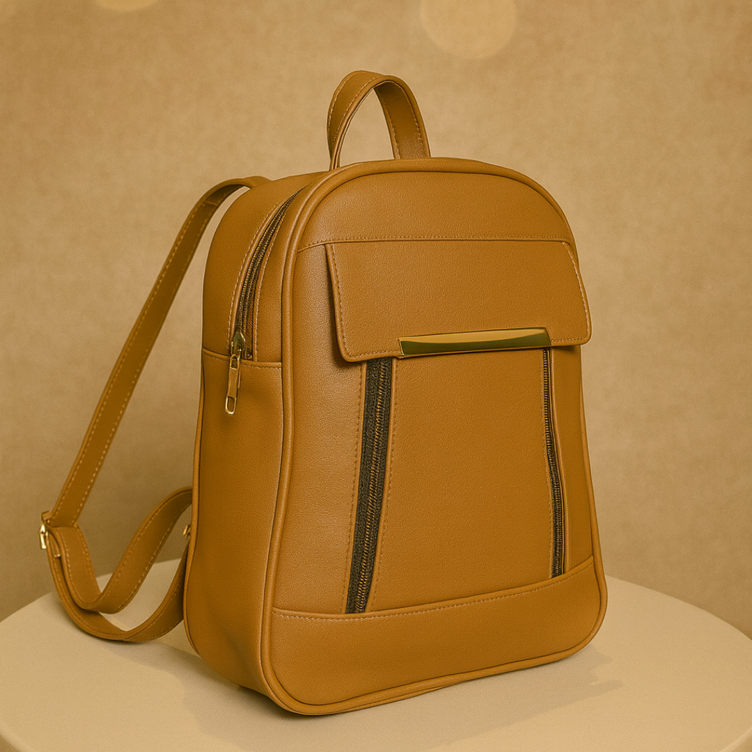Caramel Finishing Veagn Leather Backpack For Women– Stylish & Functional Everyday Bagc