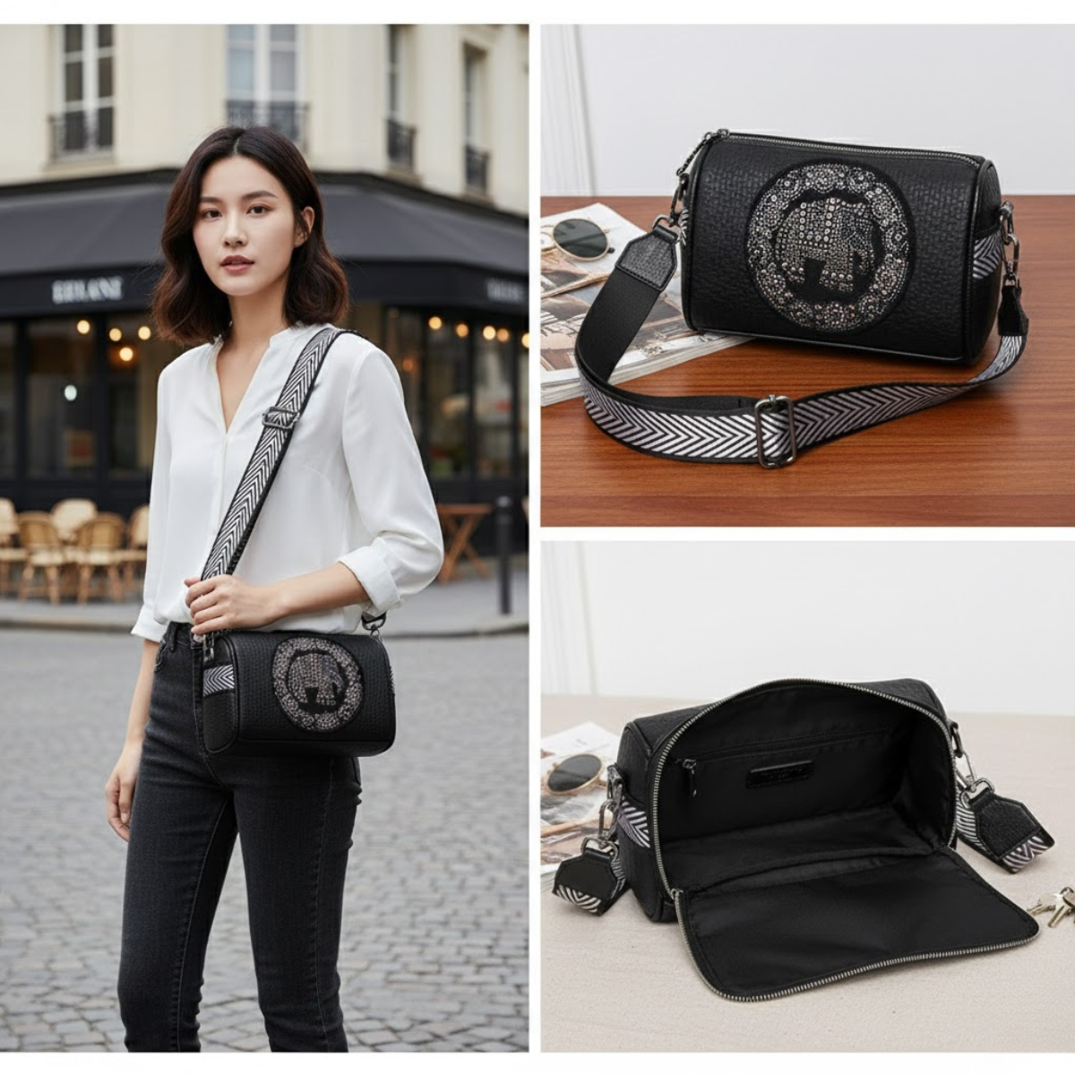 Premium Elephant Studded Sling Bag | Designer Broad Strap Shoulder Bag for Women