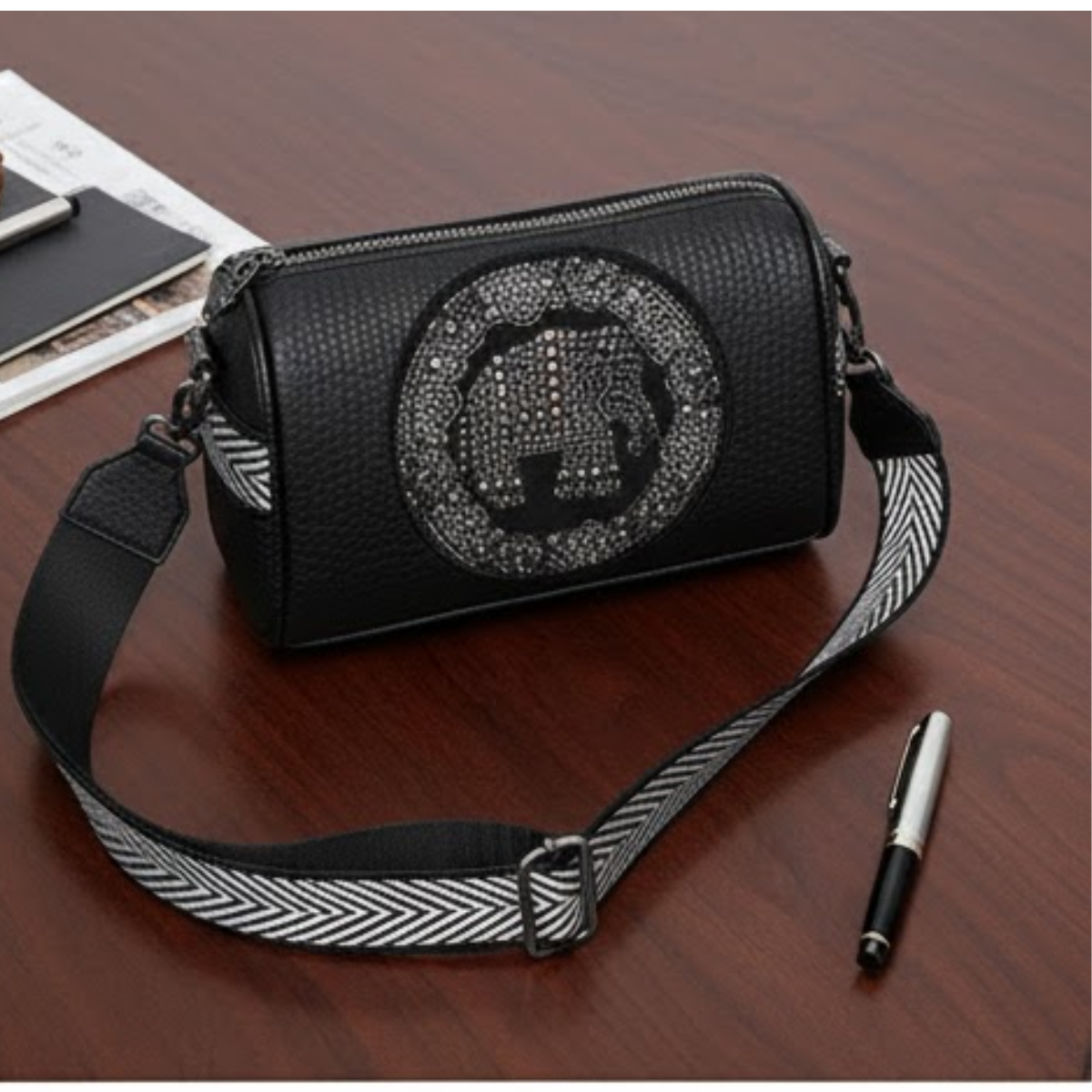 Premium Elephant Studded Sling Bag | Designer Broad Strap Shoulder Bag for Women