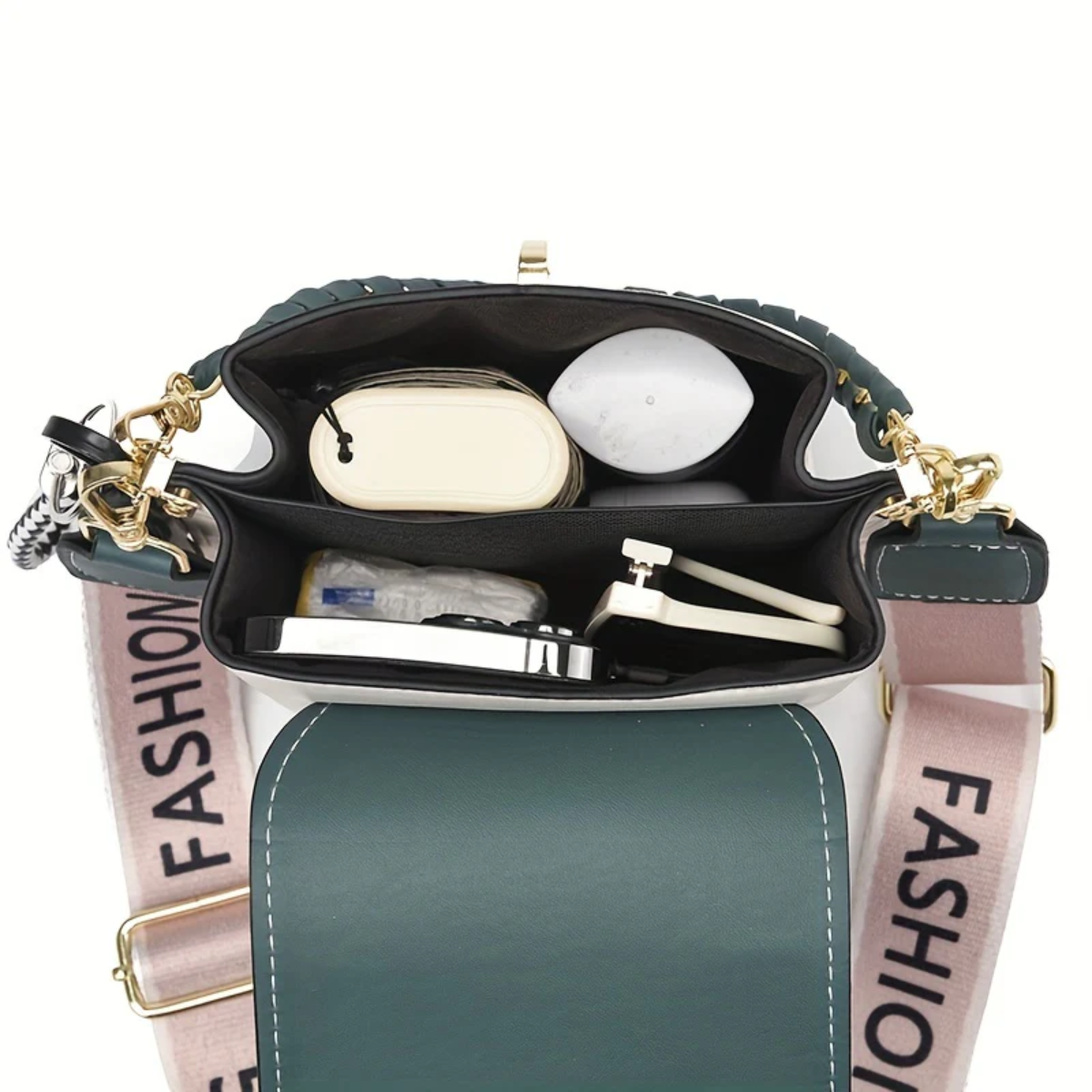 Premium Broad Belt Sling Bag – Designer Check Pattern Sling with Charm & Chain Detail