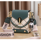 Premium Broad Belt Sling Bag – Designer Check Pattern Sling with Charm & Chain Detail