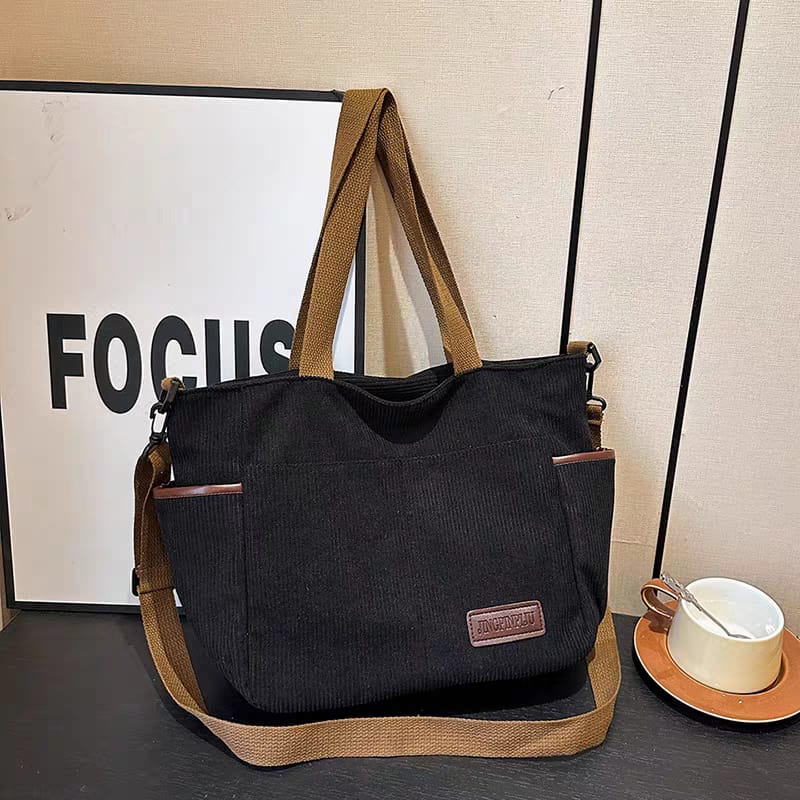 Corduroy Shoulder Tote Bag – Large Casual Handbag with Adjustable Strap